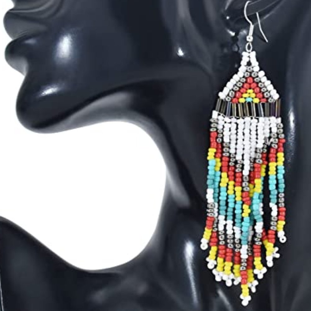 Long 4.5" White Turquoise Oversized Handmade Earrings New Southwestern